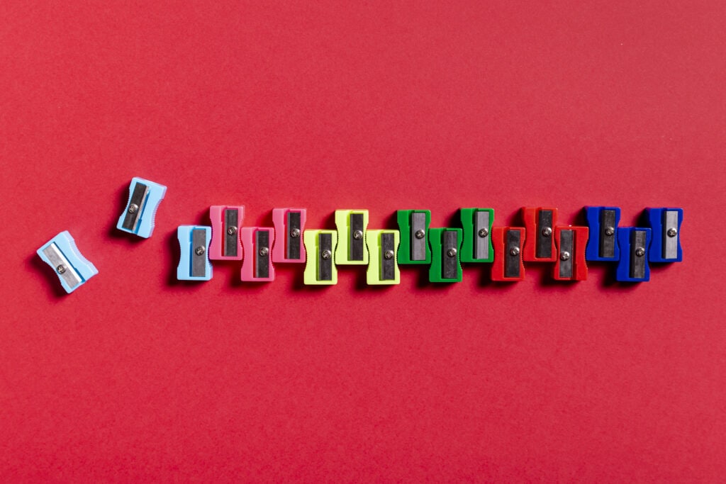 colorful sharpeners red table scaled